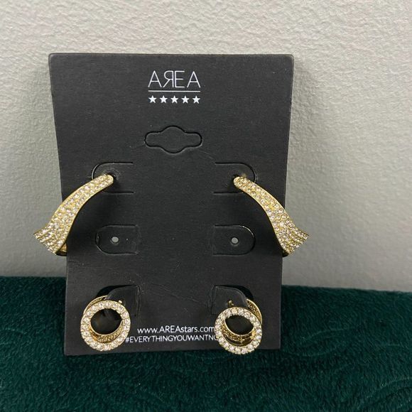 🌿4/$35🌿NWT AREA‎ Gold Diamond Earrings (2 Pairs) - Picture 3 of 4
